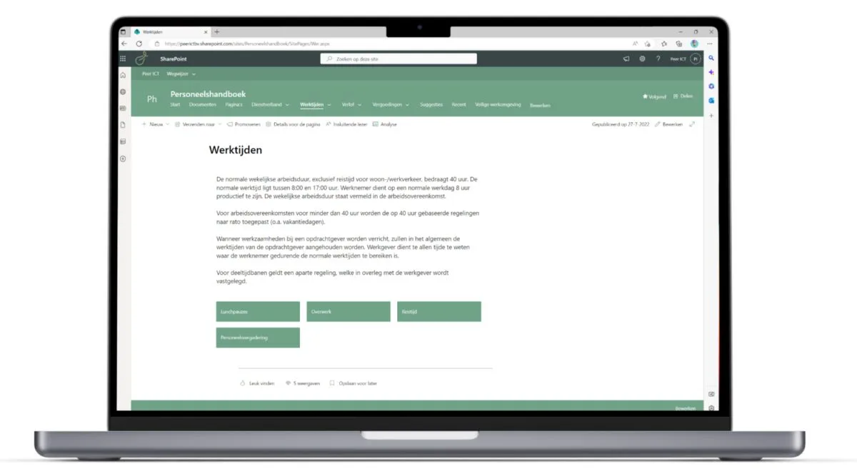 Digitaal personeelshandboek - werktijden - SharePoint modules