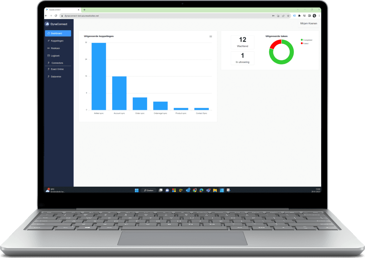 DynaConnect dashboard in laptop