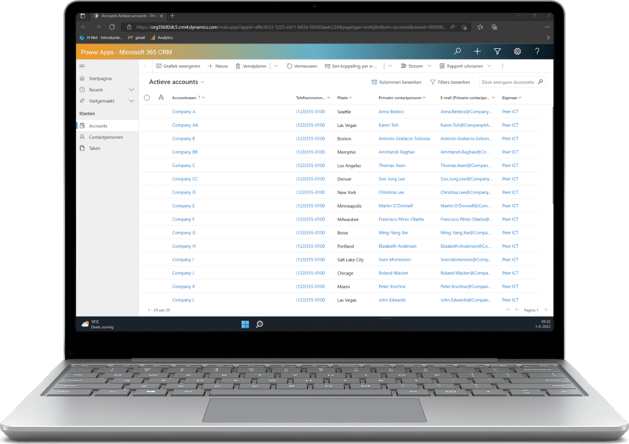 Microsoft 365 CRM lijst accounts in laptop