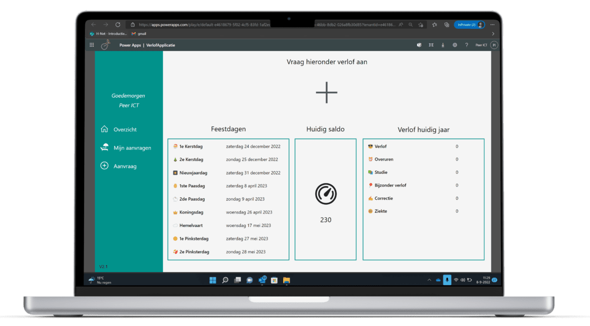 Verlof-aanvragen-SharePoint in laptop