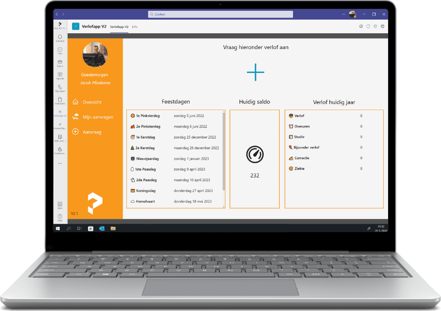 Verlof app in een laptop